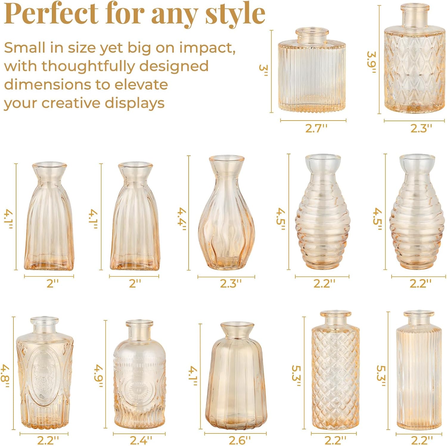BEAHOT Bud Vase in Bulk - Flower Vases for Wedding Decorations, Glass Vase for Table Decorations, Small Vase for Home, Mother's Day, Centerpieces, Party, Office (32pack,Gpld)