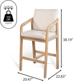JONATHAN Y Porto Acacia Wood Outdoor Bar Stool Set of 2 for Patio and Kitchen Counter, Coastal Woven Rope Armchairs with Removable Cushions, Light Teak BSL1200A-SET2