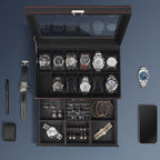 Watch Box for Men, 12 Slot Watch Case, Men's Jewelry Box With Drawer, Man Jewelry Accessory Organizer Case with Large Window, 2-Layer Watch Holder, PU Leather, Fathers Day Gift for Dad