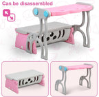 3 in 1 Study Table Bench Toy Storage Stool Set, Kids Storage Bench Toy Storage Stool with Letter Backrest, Flip Design, Large Capacity Space Pink