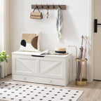 HOOBRO Storage Chest, 39.3" Toy Chest with Drawer, Wooden Storage Bench, Sturdy Entryway Bench Supports 220 lb, Shoe Bench, Safety Hinge, U-Shaped Opening, Easy Assembly, White WT710CW01G1