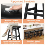 Raynesys 24 Inche Bonded Leather Counter Height Bar Stools Set of 2 Curved | Barstools with Curved Bonded Leather Seats & Heavy Duty Metal Legs for Kitchen Counter, Easy Assembly, All Black