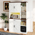 71'' Farmhouse Kitchen Pantry Cabinet,LED Sideboard with Hutch&Glass Holder,Tall Kitchen Cabinet with Barn Doors, Pantry Hutch with Countertop&Shelves for Dining Room
