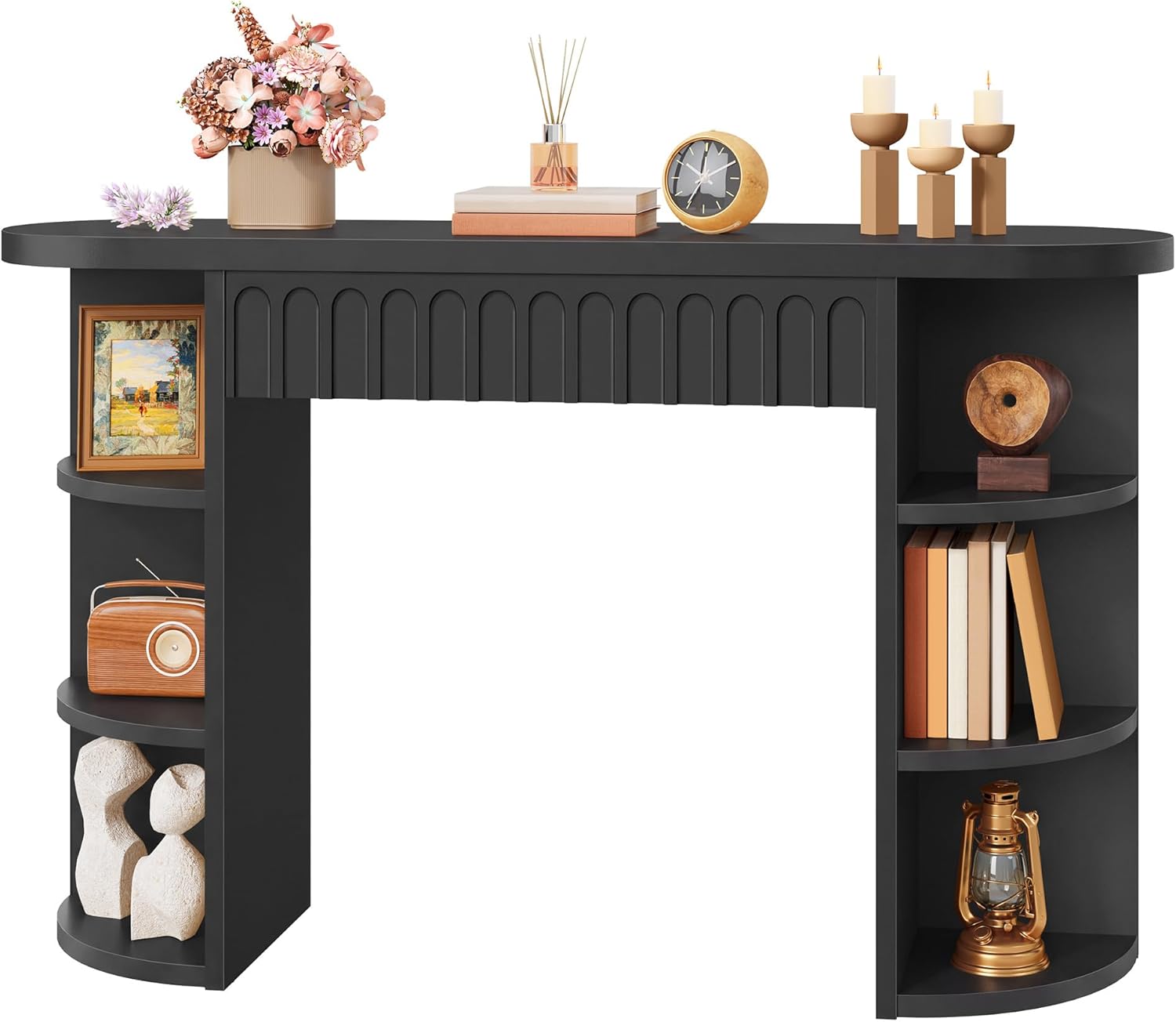 Hoctieon Fluted Console Table with Storage, Entryway Table with Side Storage Shelves, Narrow Sofa Tables Behind Couch, Hallway Tables for Living Room, Entrance, Foyer, Black