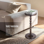 Solid Wood Round Pedestal Side Table with Tray-Top Rim – Bobbin Turned Accent End Table for Living Room, Bedroom – Compact Small Round Drink Table with Stable Base, Nightstand with Table Solid Wood