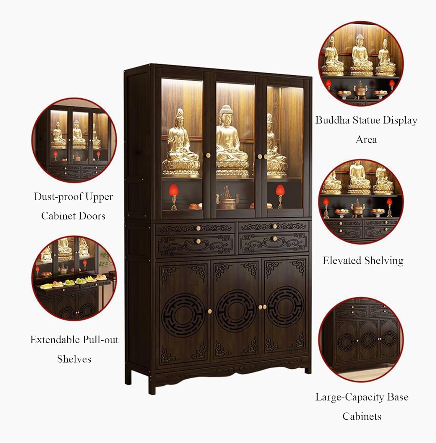 Buddhist Altar Cabinet, Wooden Meditation Table with Storage, Large Personal Shrine Table for Mindfulness and Practice