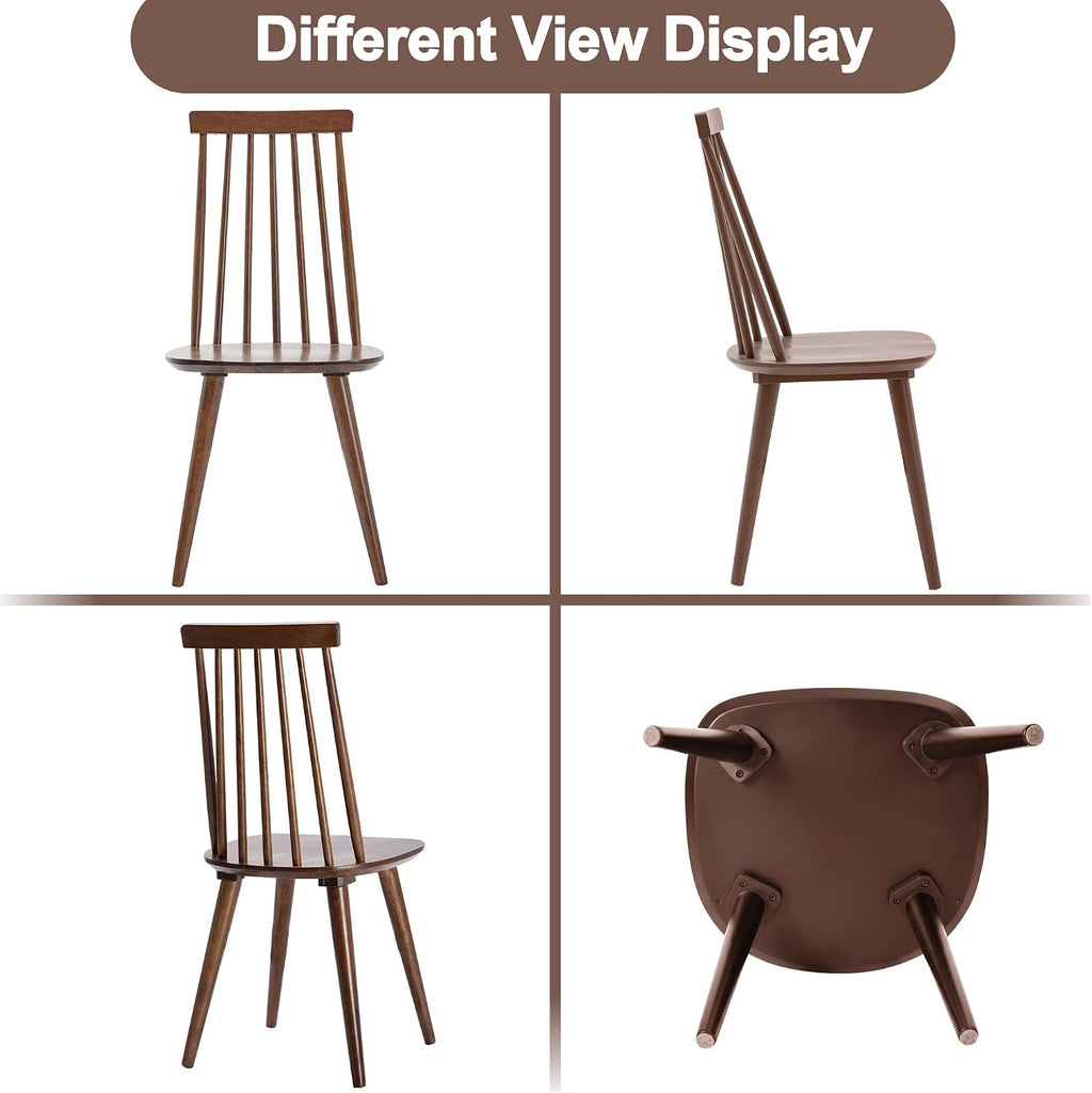DUHOME Walnut Windsor Wooden Dining Chairs Set of 4, Wood Dining Room Chair Spindle Side Kitchen Room Country Farmhouse Chairs Walnut