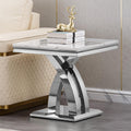 Modern Marble End Table Luxury White Faux Marble Sofa Side Table with Silver Mirrored Stainless Steel Base Square Bedside Tables Nightstand for Living Room Bedroom Office