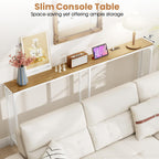 Giantex 71" Narrow Console Table with 2 Power Outlets and USB-C Ports, Sofa Tables with Charging Station & Metal Frame, Skinny Behind Couch Tables, Long Entryway Tables for Living Room, Natural+White