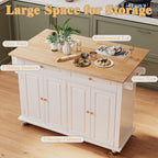 JassmiPkwy 51.2'' Rolling Kitchen Island with Drop Leaf - Kitchen Carts on Wheels with Storage, Towel Rack, Drawers Island Table for Kitchen, Dining Room, White