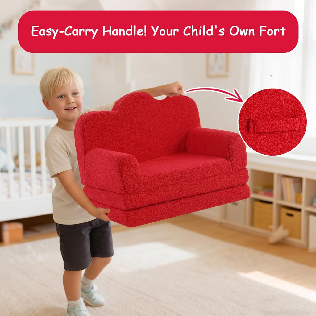 Tiita Kids Sofa, 2-in-1 Soft Toddler Couch Fold Out, Cloud-Like Comfy Couch Toddler Reading Chair with Carrying Handle Washable Cover, Kids Furniture for Boys and Girls