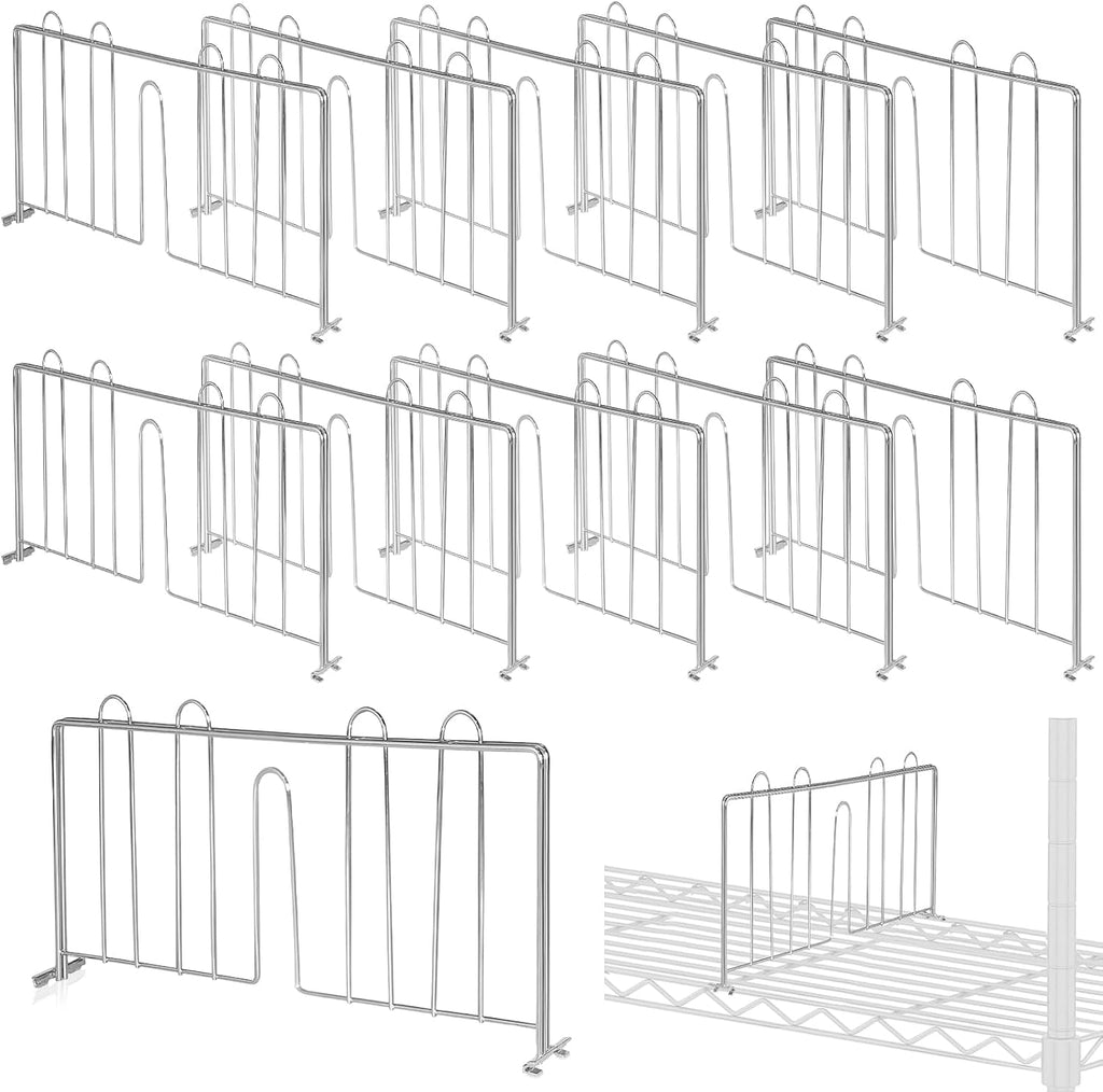 10 Pcs 14" W x 9" H Shelf Dividers for Wire Shelves, Vertical Wire Shelf Dividers for Storage Item Separation and Organization, Rack Shelving Accessories Bulk