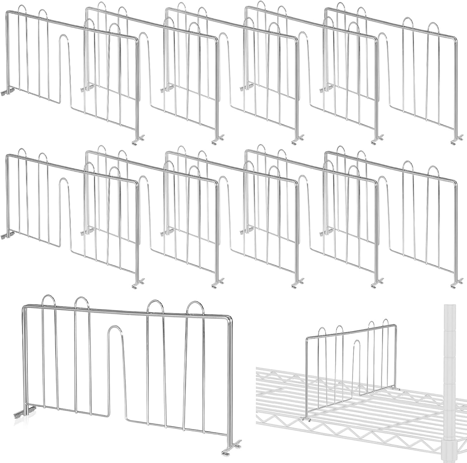 10 Pcs 14" W x 9" H Shelf Dividers for Wire Shelves, Vertical Wire Shelf Dividers for Storage Item Separation and Organization, Rack Shelving Accessories Bulk