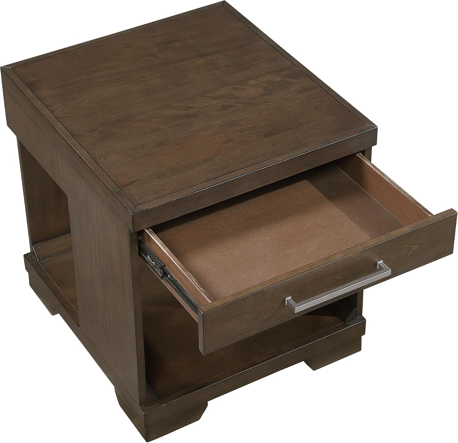 Penau Modern Rectangular End Table Espresso Finish, Dovetail Drawer with Nickel Tone Bar Pull, Lower Open Shelf, Mango Veneer and Engineered Wood, 22 x 24 x 24 Inchs