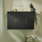 3-Doors Bathroom and Laundry Room Wall Cabinet with Adjustable Shelves, Medicine Cabinet, Wall Mounted MDF Storage Organizer Over Toilet or Washer, Black, HUS-FRG231-L