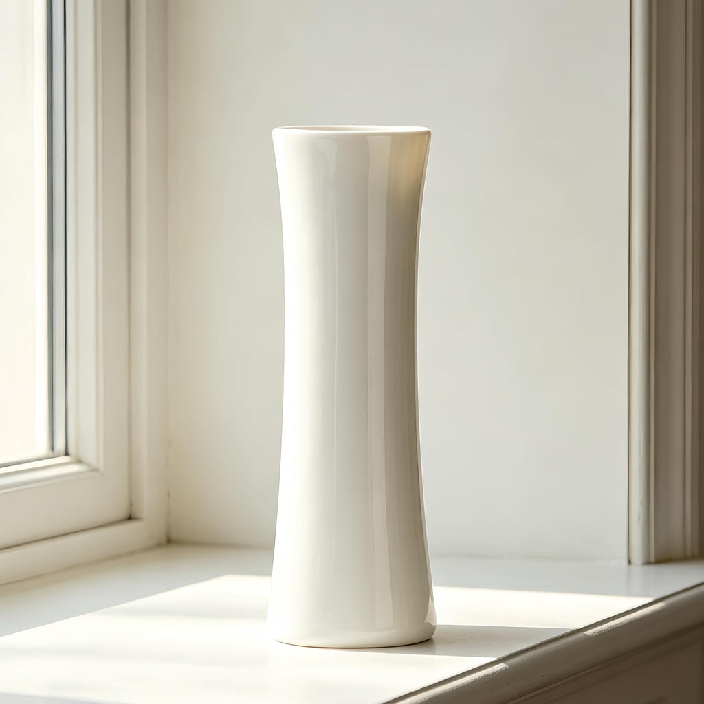 12 Inch White Vase Ceramic Flower Vase, Tall Vases for Pampas Grass, Home Decor, Modern Textured Vases for Living Room Decorations,Table Centerpieces,Shelf,Farmhouse Small Ceramic Vase