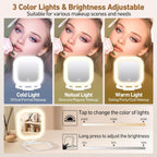 GOMIPURU Travel Mirror with Light, Compact Mirrors, 1x/30x Magnifying Mirror with 3 Color Lights and Adjustable Brightness, 4.5x3.9 inch Small Compact Hangable Hand Pocket Mirrors, Comes with Tweezer