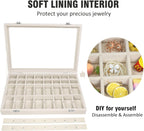 Vicoter Velvet Jewelry Tray 48 Compartments Jewelry Display Organizer with Transparent Cover Rings, Earrings, Necklaces, Pendants Storage Box for Girls, Wives, Mothers, Women
