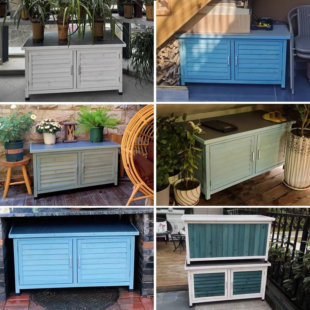 Outdoor Wooden Storage Cabinet with Double Doors Garden Potting Bench Table for Patio and Yard Storage,B-110X55X57.5Cm