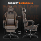 Ferghana Vintage PU Leather Gaming Chair, High Back Gamer Chair with Massage, Ergonomic Computer Office Chair with Footrest for Adults, Racing Style Reclining Video Game Chair Brown