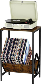 2 Tier End Table, Side Table, Record Player Stand with Storage Up to 100 Albums, Vinyl Record Storage, Turntable Stand for Vinyl, Brown Records Player Table for Living Room Bedroom