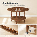 HOOBRO Coffee Table, 2-Tier Round Coffee Table, Coffee Table for Living Room, Center Table with 2-Tier Open Storage Shelf, Home Office, Walnut WL75KF01