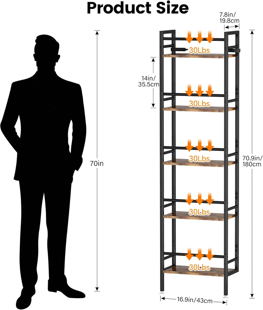 Homeiju 5-Tier Freestanding Wine Rack, 60 Bottles Wine Racks for Wall Mounted, Wines Bottle Holder Display Shelf with Fences, Liquor Storage for Kitchen, Dining Room, Bar (Rustic Brown)
