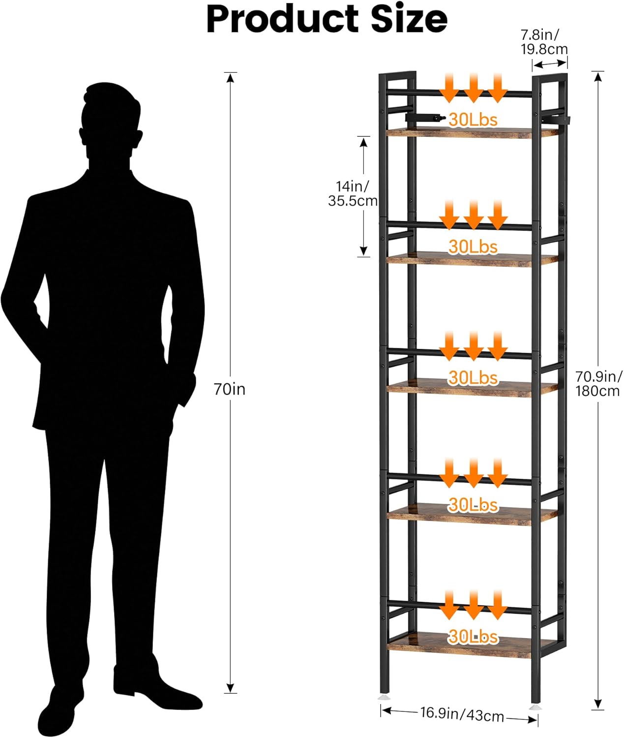 Homeiju 5-Tier Freestanding Wine Rack, 60 Bottles Wine Racks for Wall Mounted, Wines Bottle Holder Display Shelf with Fences, Liquor Storage for Kitchen, Dining Room, Bar (Rustic Brown)