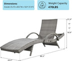 80.3" Outdoor Wicker Chaise Lounge Set of 2, with Pull-Out Side Table, Adjustable Pool Lounge Chairs, Patio Loungers for Balcony, Deck, or Backyard (Grey)