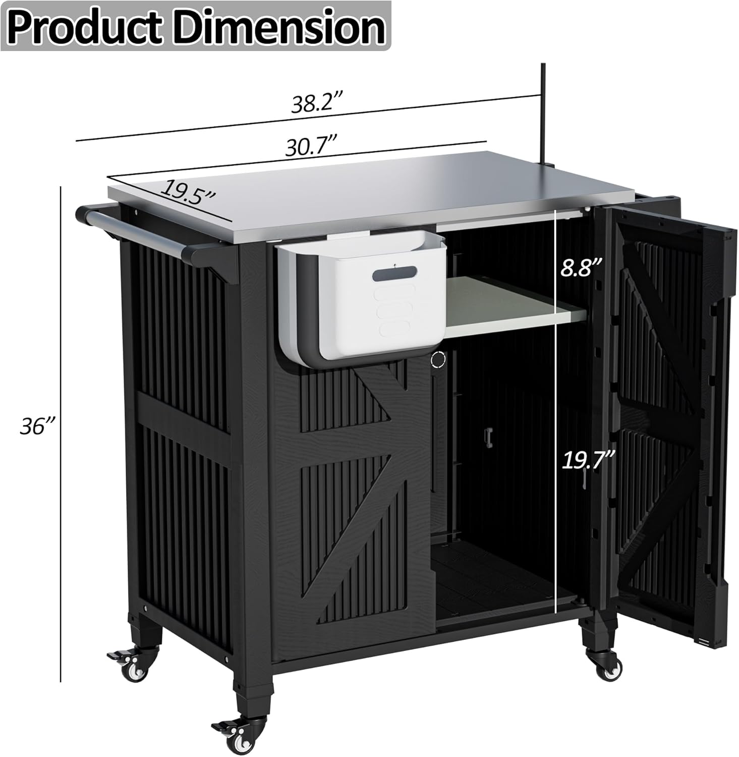 Spurgehom Outdoor Grill Cart with Storage Movable Outdoor Grill Table Kitchen Island with Wheels, BBQ Cart Pizza Oven Table Food Prep Table Cart Storage Cabinet for Outside Patio Backyard Garden