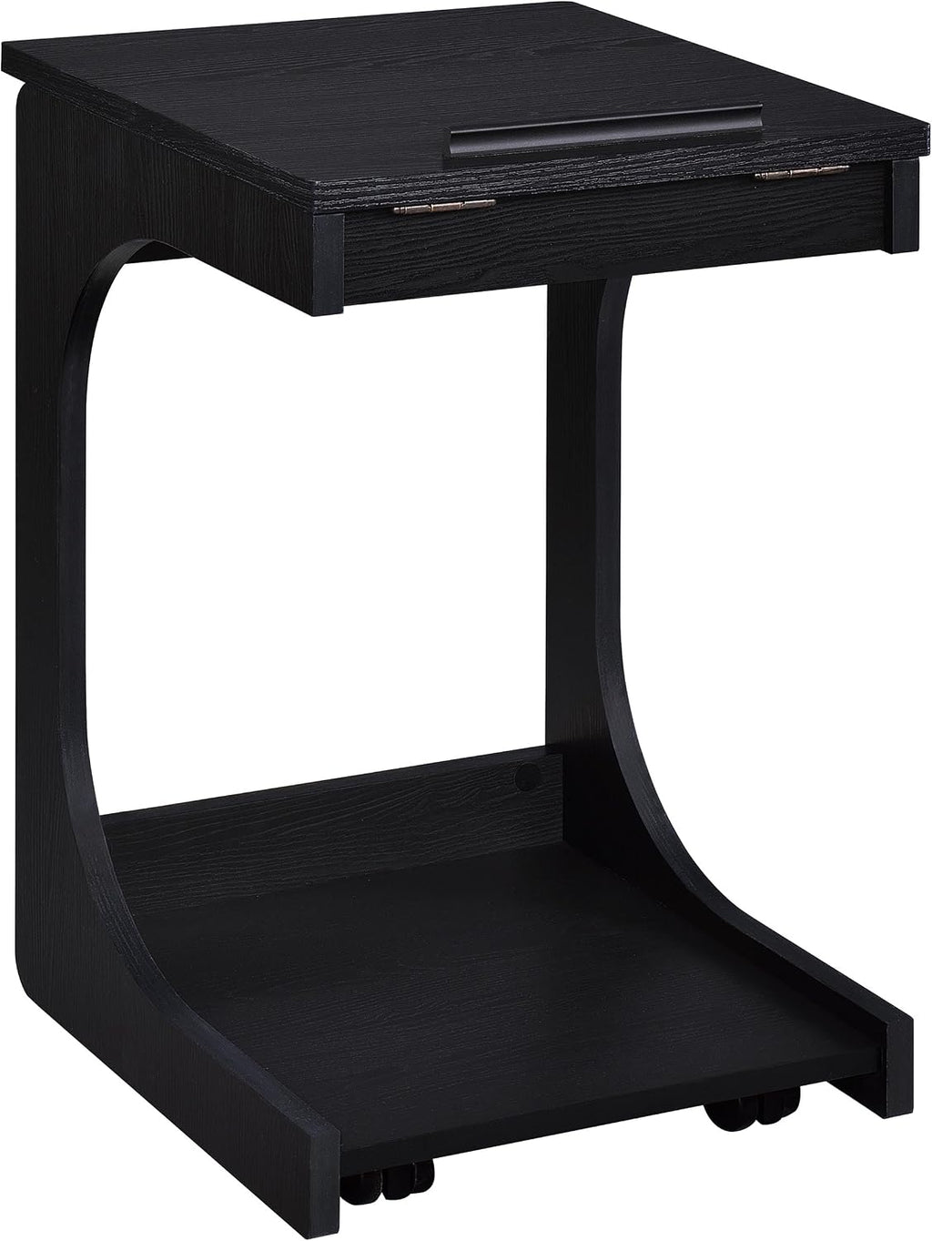 Coaster Home Furnishings - Ralston - Wood - C-Shaped Lift-Top Side Table with Sculpted Frame, Lower Open Shelf, and Black Casters - Living Room - 25.5-Inch - Black Finish - 930290
