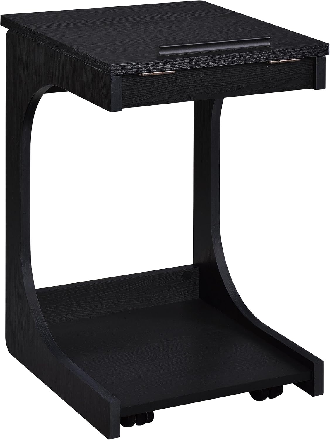 Coaster Home Furnishings - Ralston - Wood - C-Shaped Lift-Top Side Table with Sculpted Frame, Lower Open Shelf, and Black Casters - Living Room - 25.5-Inch - Black Finish - 930290