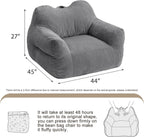 HUGHEAVEN Big Bean Bag Chair for Adults, Giant Oversized Bean Bag Couch, Comfy Reading Chair with Armrests, Soft Cozy Chair for Bedroom, Lounge Sofa for Gaming, Napping & Relaxing, Grey