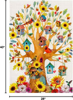 Welcome spring summer sunflower outdoor house flag, bird double sided Burlap fall flag 28x40 Inch, seasonal farmhouse vacation outdoor decoration