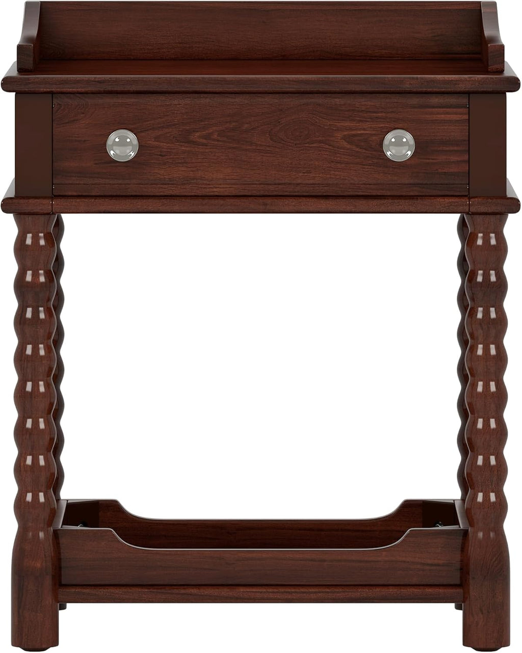 Nightstand with Drawer and Open Shelf for Bedroom,Retro Style Bedside Table with Turned Legs and Metal Handle for Kitchen (Walnut)