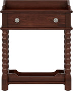 Nightstand with Drawer and Open Shelf for Bedroom,Retro Style Bedside Table with Turned Legs and Metal Handle for Kitchen (Walnut)