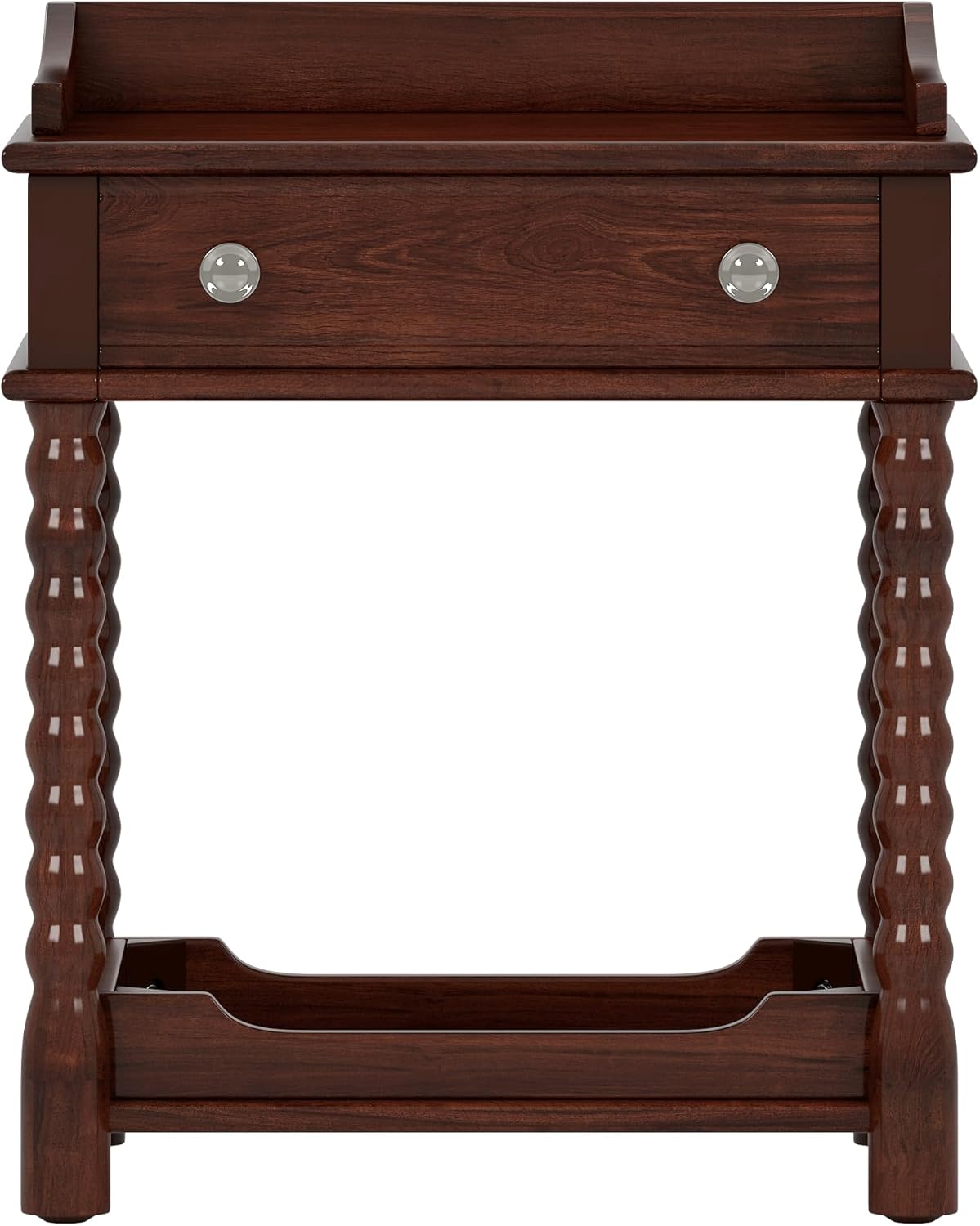 Nightstand with Drawer and Open Shelf for Bedroom,Retro Style Bedside Table with Turned Legs and Metal Handle for Kitchen (Walnut)