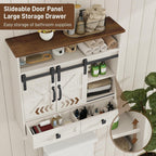 Vabches Bathroom Wall Cabinet, Farmhouse Medicine Cabinet with Sliding Door | Vintage Storage Cabinet Wall Mounted with Storage Drawer and Removable Divider for Bathroom, Kitchen, Rustic White and Brown