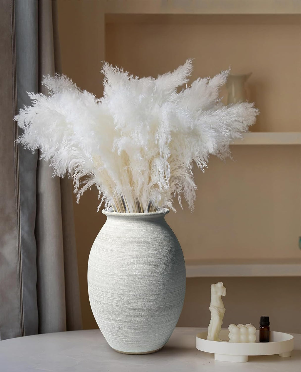 GeLive 9 Inch Textured Matte White Bulbous Ceramic Vase, Handmade Rustic Farmhouse Pottery, Boho Wabi Sabi Minimalist Neutral Centerpiece for Fresh & Dried Flowers, Living Room, Kitchen, Mantel Decor