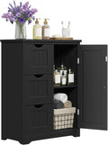 JupiterForce Wooden Bathroom Floor Storage Cabinet, Freestanding Storage Cabinet with 4 Drawers and 1 Door Entryway Storage Oragnizer Unit for Bathroom, Living Room (3 Drawers, Black)