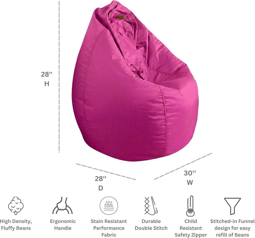 Dojo Teardrop Bean Bag Chair (Filled) - Plush Ultra Soft Giant Bean Bag for Adults, Teens - Double Stitched, Easy to Clean (Oxford Pink, Filled Bean Bag)