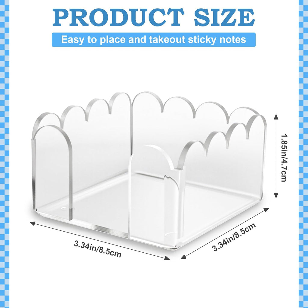 1 PC Scalloped Acrylic Sticky Note Holder 3"x3" Crystal Clear Sticky Note Holder Dispenser for Classroom, Desk Organizer Accessories for Dorm Room, School Office Necessities