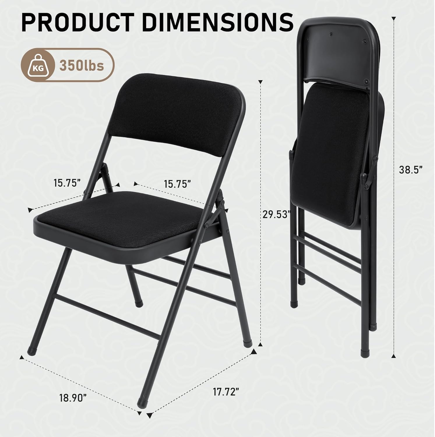 SEALAMB 4 Pack Folding Chairs with Comfort Seat, Heavy Duty Metal Frame Portable Stackable Chairs for Wedding Party Office School Church Events, Indoor Outdoor Use, 350 lb Capacity, Black