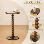 Fultyle Round Side Table, Small Drink Table for Small Spaces, Modern Accent Nightstand with Solid Wood Leg for Living Room, Bedroom, Corners, and Office (Rustic Brown)