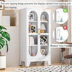 61" H Locking Display Cabinet with Glass Door, Tall Storage Cabinet with 3 Adjustable Shelves, Metal Curio Cabinet Multi-Purpose Display Case for Collectibles Living Room/Bedroom/Kitchen/Bar