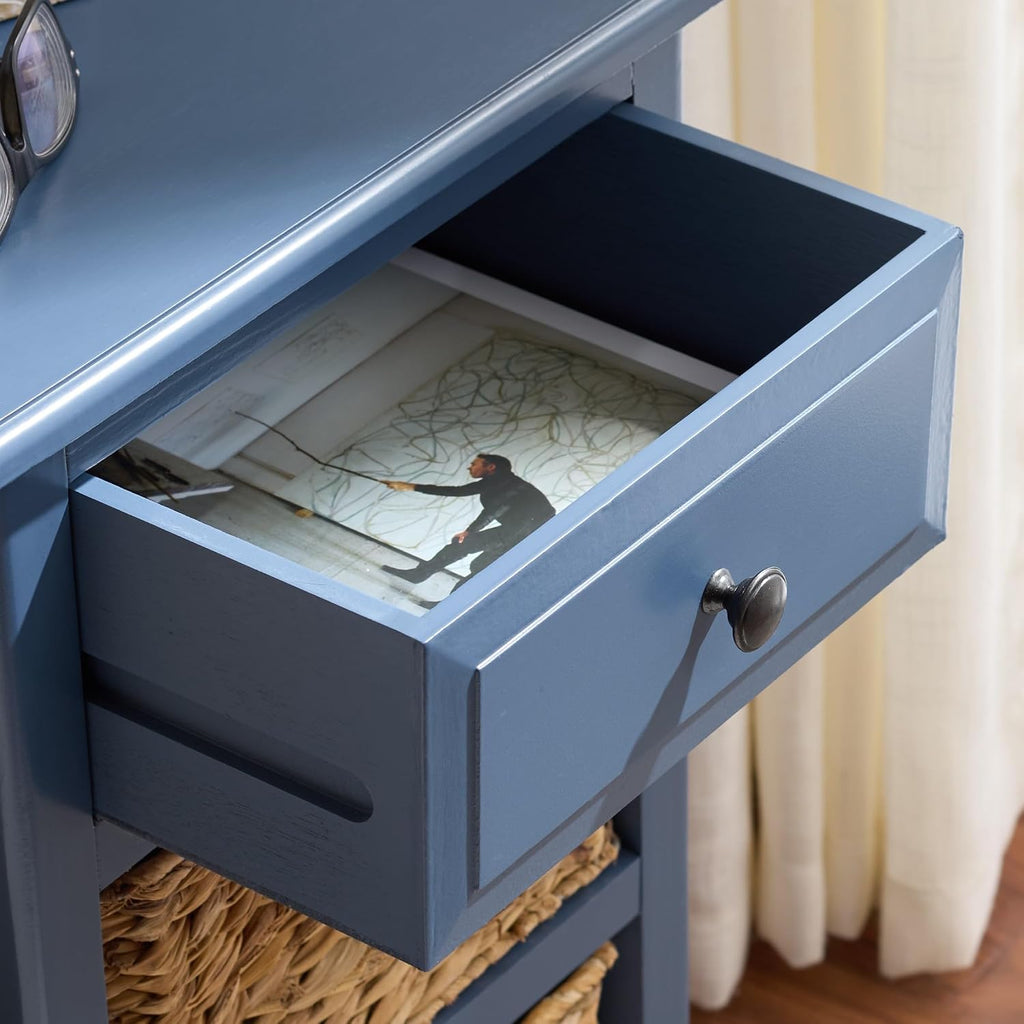 SAFAVIEH Furniture - Everly 1-Drawer Side Table - Blue - Solid Wood - Coastal Basket Storage Design - Ideal for Living Room, Entryway, Home Office, 15"W x 12"D x 27.5"H - Fully Assembled (AMH5743H)