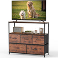 DUMOS TV Stand, Dresser with 5 Fabric Storage Drawers, Media Console Featuring Open Shelf for TV, Compact Entertainment Unit for Bedroom, Living Space, or Dorm Organization, Brown