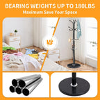 ZOZOE Metal Coat Rack Stand, Modern Coat Rack Freestanding with Natural Marble Base, Sturdy Coat Racks with 12 Hooks & Umbrella Holder,Black Coat Tree Hanger Stand for Bags,Hats,Entryway,Office