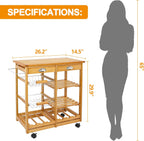 Nova Microdermabrasion Kitchen Island Cart with Storage, Rolling Side Table on Wheels with 2 Drawers, 3 Shelves, Lockable Casters for Dining Room, Bar