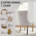 Modern Luxury Glass Dining Set for 6, 63'' Large Minimalist Rectangle Dinner Set for 6, 7 Pieces Clear Glass Top Kitchen Table Set with White & Gold Base, Beige Tufted Chairs, for Apartment